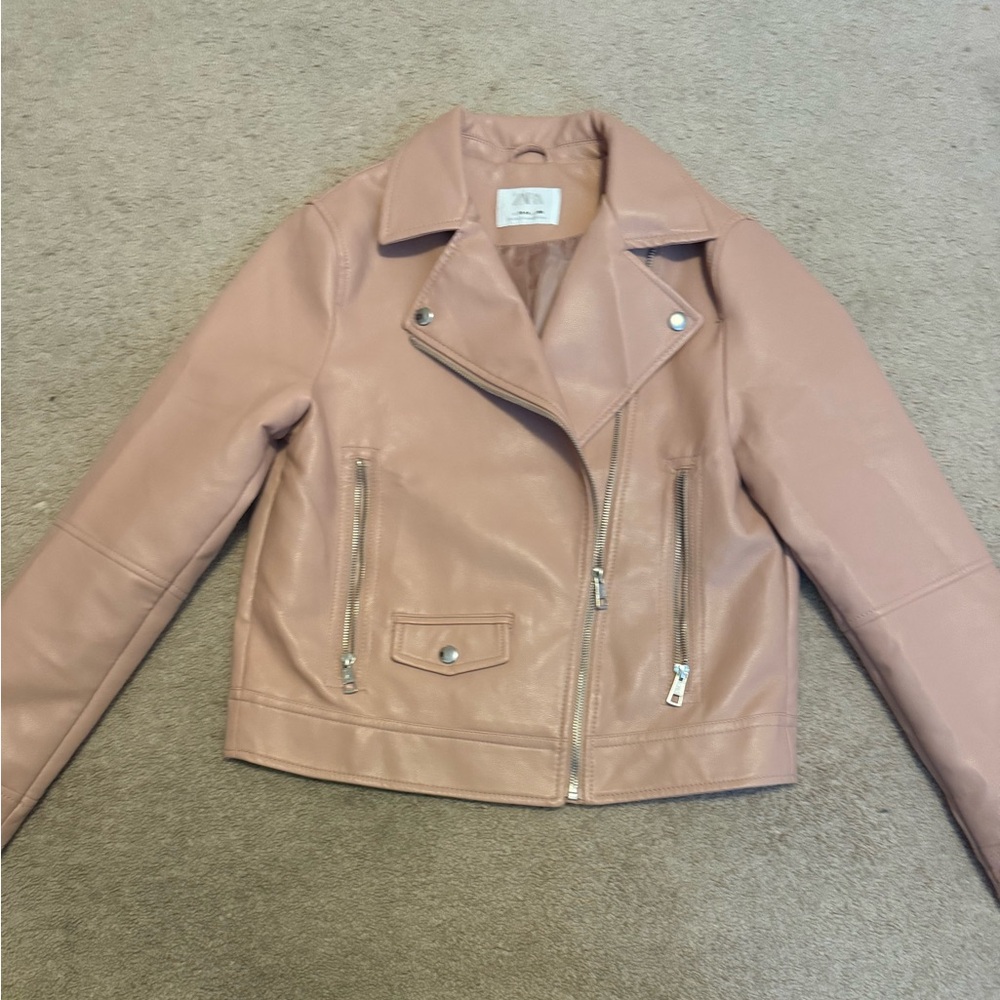 Zara Dusty Pink Faux Leather Moto Jacket